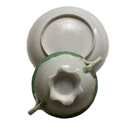 Antique 2 Piece Set Floral DOUBLE HANDLE CREAM SOUP BOWL & UNDERPLATE - Picture 4 of 5